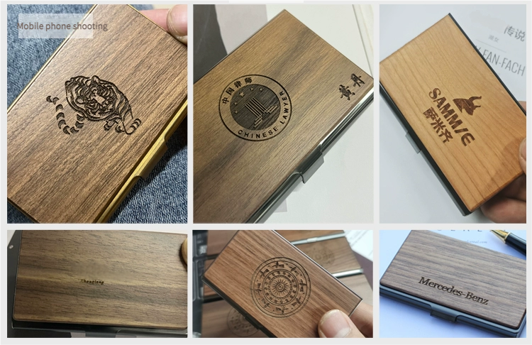 Men's Luxury Business Card Holder - Double Sided Solid Wood Case with Engraved Pattern (Large Capacity & Executive Gift Box)