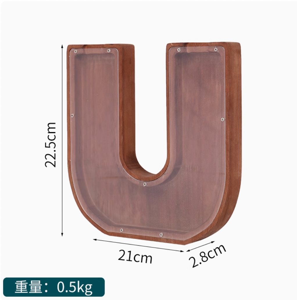 Internet Celebrity Solid Wood 2025 New English Letter Coffee Bean Storage Box Transparent Cartoon Ornament Coin Storage Box