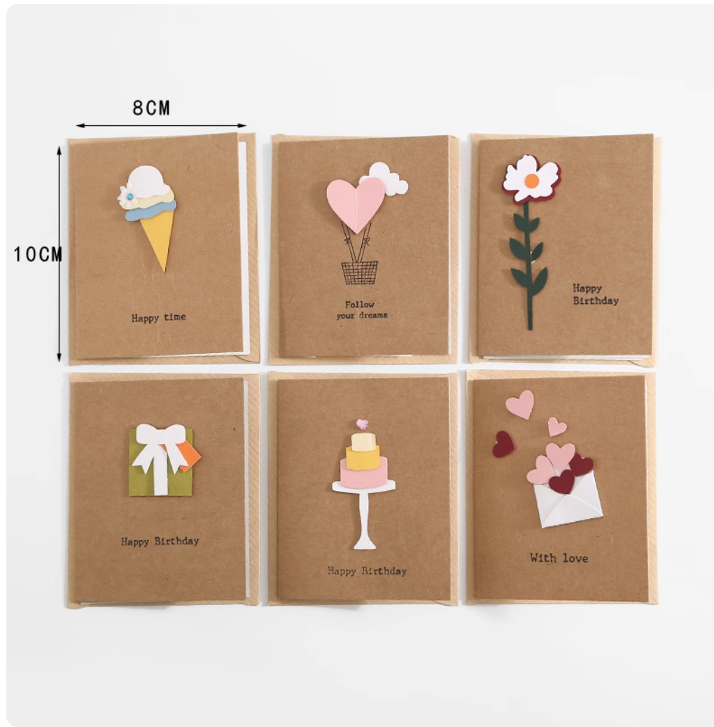 Korean Minimalist Wooden Cards - Laser Carved Greeting Set (Birthday/Thank You/Holiday) with Envelopes
