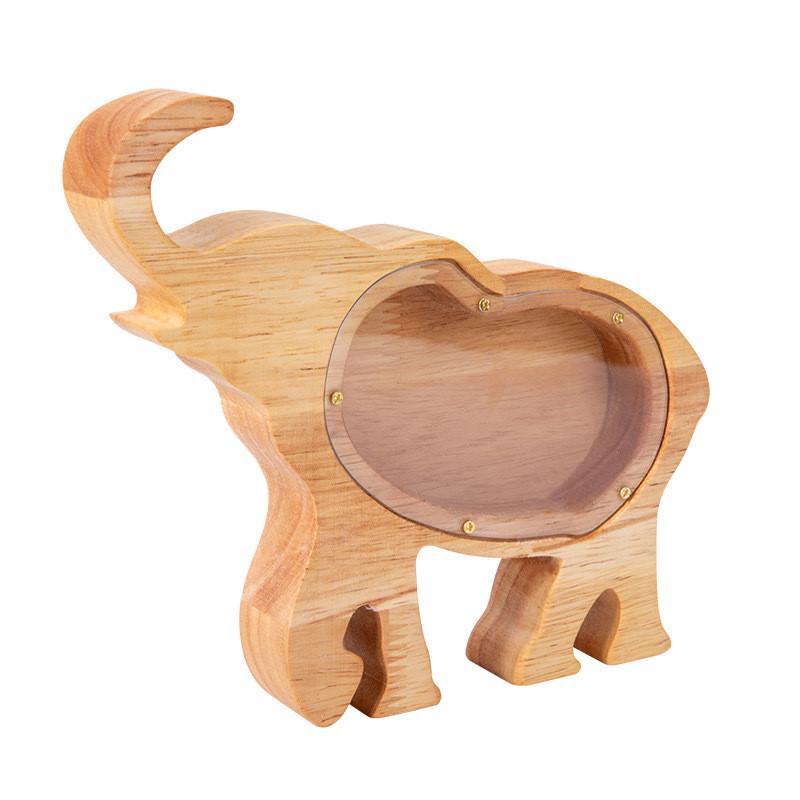 Wooden Cartoon Animal Piggy Bank, Children'S Coin Piggy Bank, Large Capacity, Only In And Out, Transparent Lid Piggy Bank