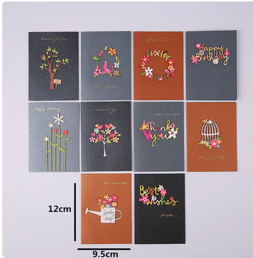 Korean Minimalist Wooden Cards - Laser Carved Greeting Set (Birthday/Thank You/Holiday) with Envelopes