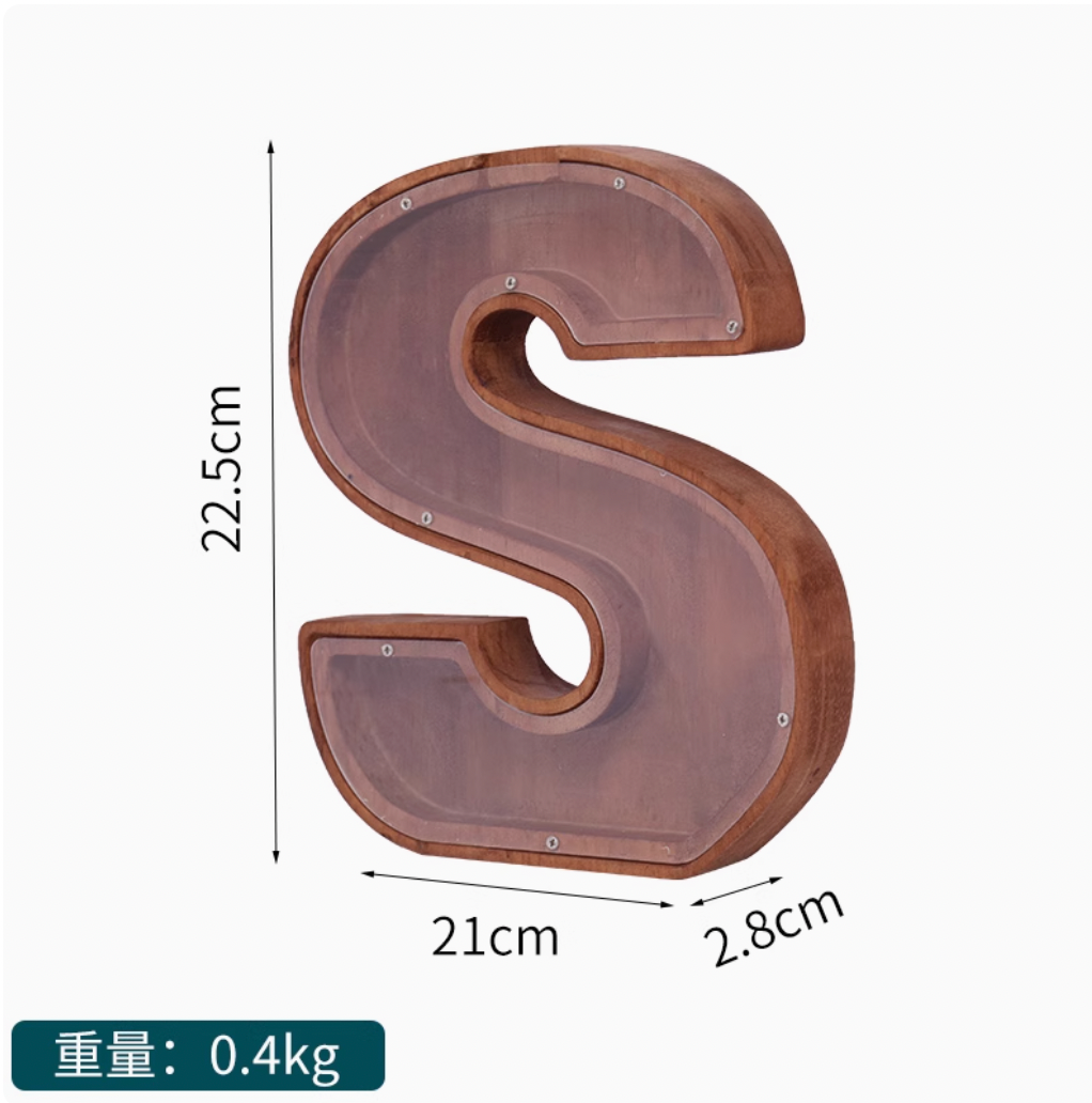 Internet Celebrity Solid Wood 2025 New English Letter Coffee Bean Storage Box Transparent Cartoon Ornament Coin Storage Box