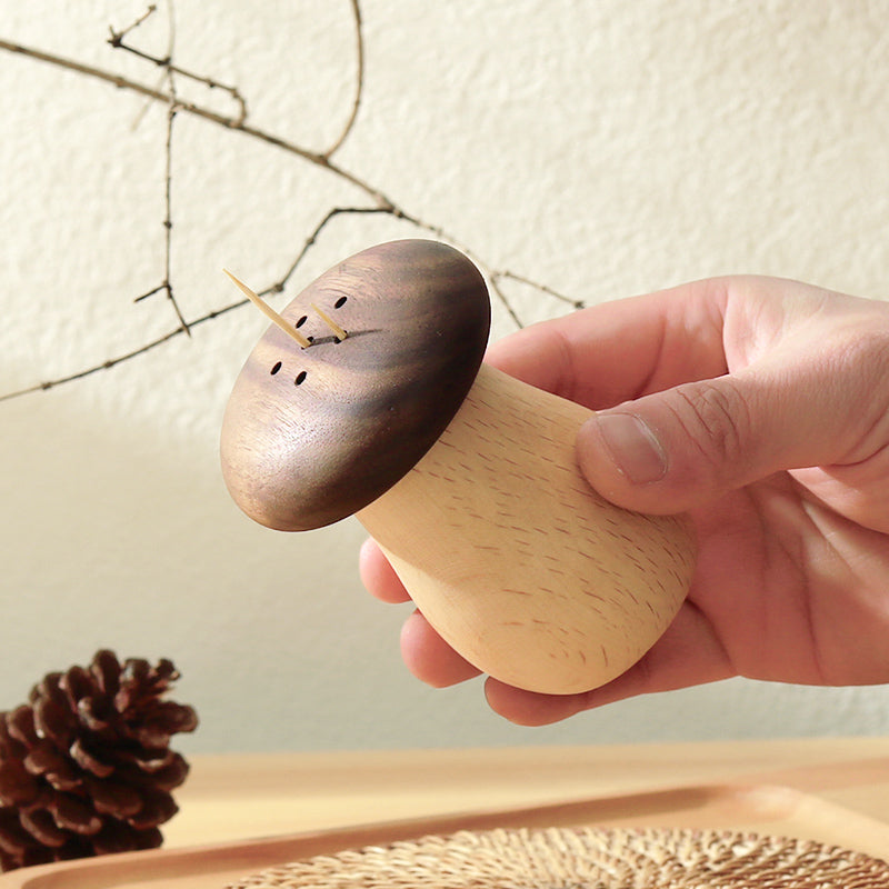 Adorable Mushroom Toothpick Holder - Solid Wood Dispenser for Kitchen/Dining Table (Gift-Ready)
