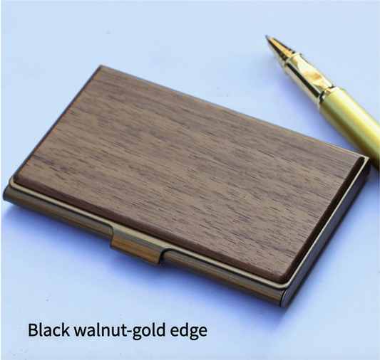 Men's Luxury Business Card Holder - Double Sided Solid Wood Case with Engraved Pattern (Large Capacity & Executive Gift Box)