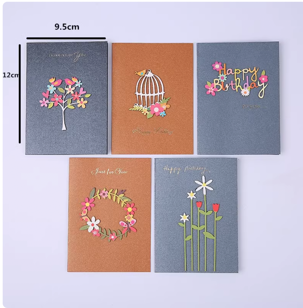 Korean Minimalist Wooden Cards - Laser Carved Greeting Set (Birthday/Thank You/Holiday) with Envelopes