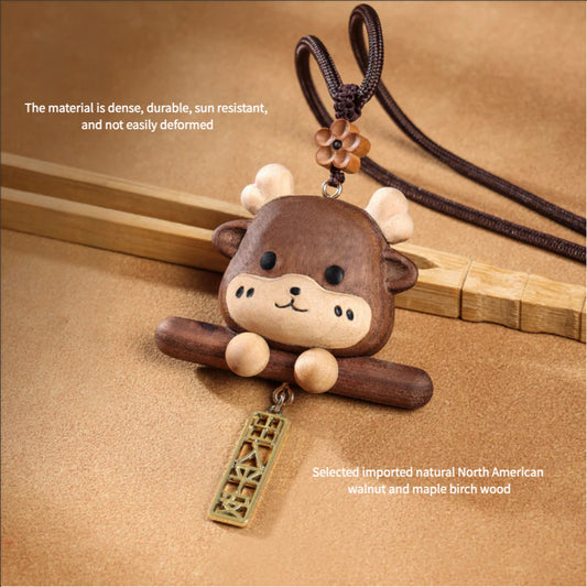Luxury Black Walnut Car Charm - Handcrafted Deer Shape Hanging Ornament for BMW/Mercedes (Feng Shui Protection Pendant)