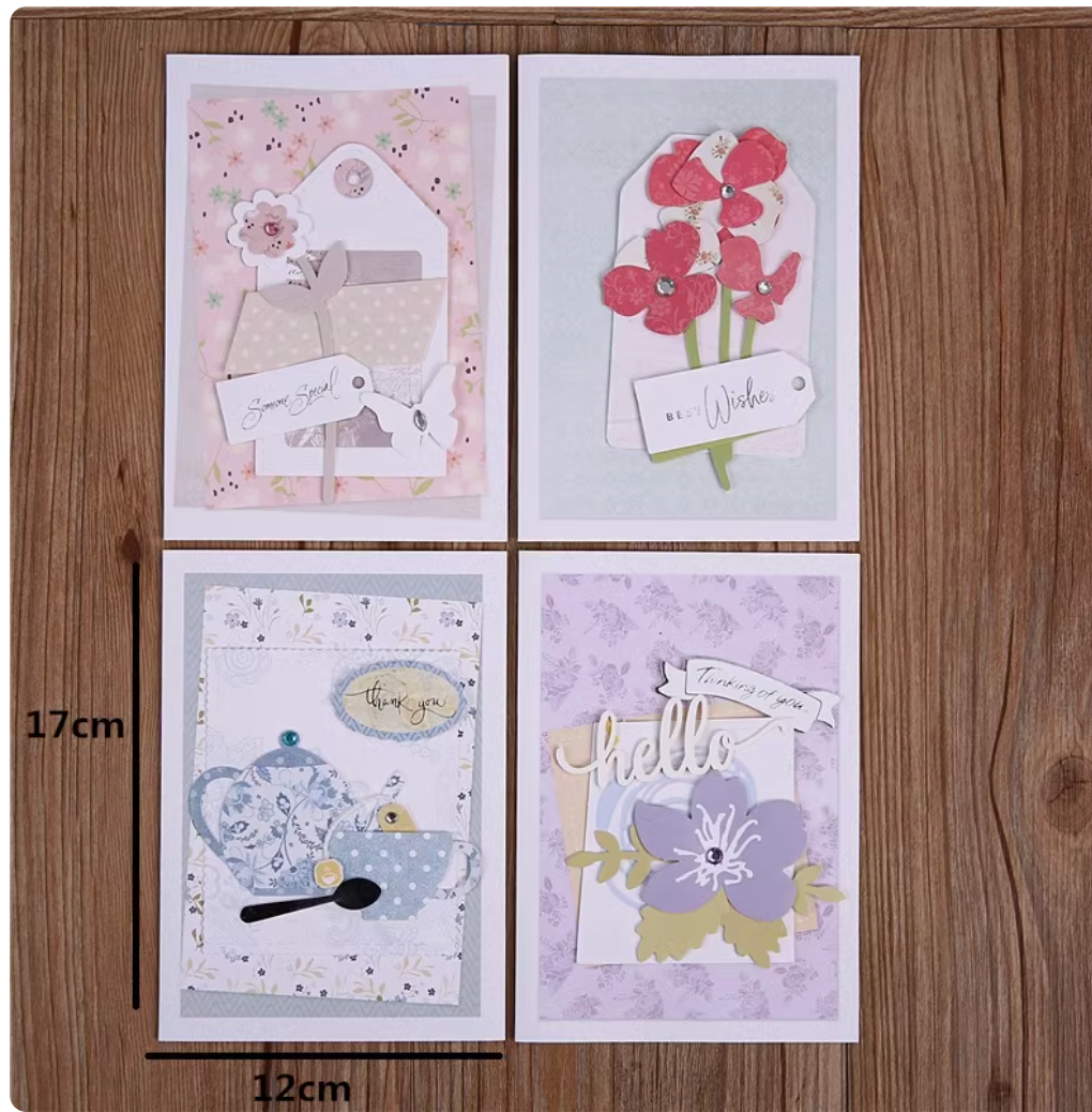 Korean Minimalist Wooden Cards - Laser Carved Greeting Set (Birthday/Thank You/Holiday) with Envelopes