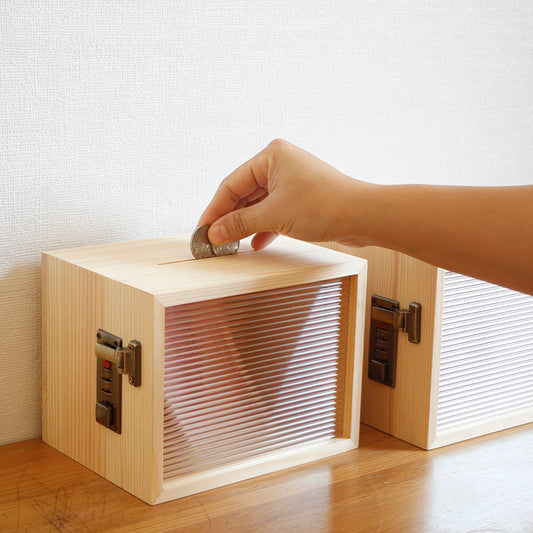 Solid Wood Transparent Tape Password Lock Piggy Bank Storage Box New Year'S Money Children'S Piggy Bank With Only In/Out Function