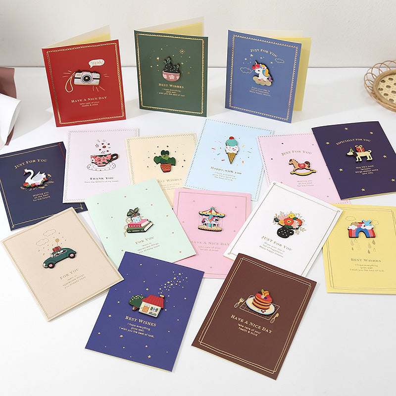 Korean Minimalist Wooden Cards - Laser Carved Greeting Set (Birthday/Thank You/Holiday) with Envelopes