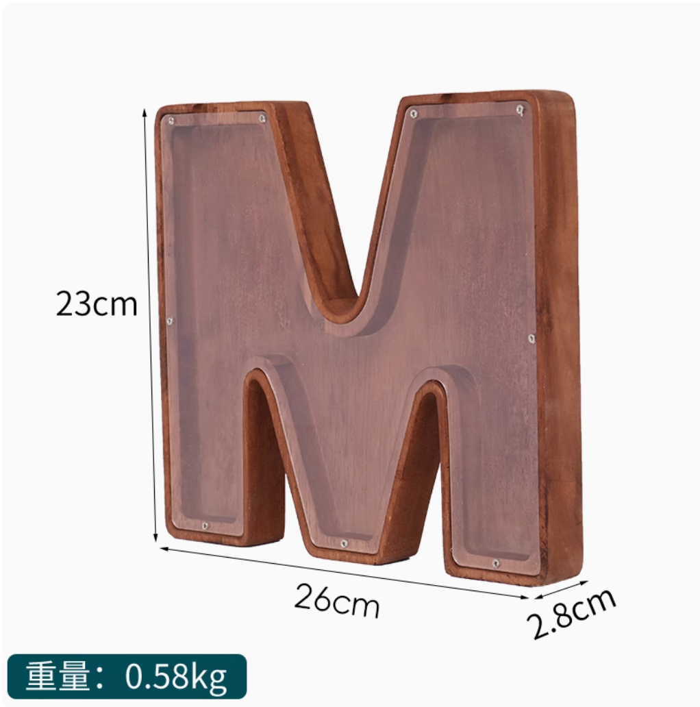 Internet Celebrity Solid Wood 2025 New English Letter Coffee Bean Storage Box Transparent Cartoon Ornament Coin Storage Box