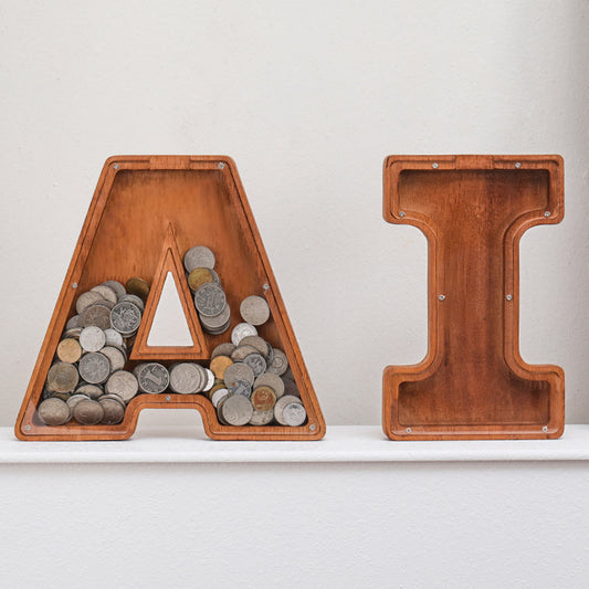 Internet Celebrity Solid Wood 2025 New English Letter Coffee Bean Storage Box Transparent Cartoon Ornament Coin Storage Box