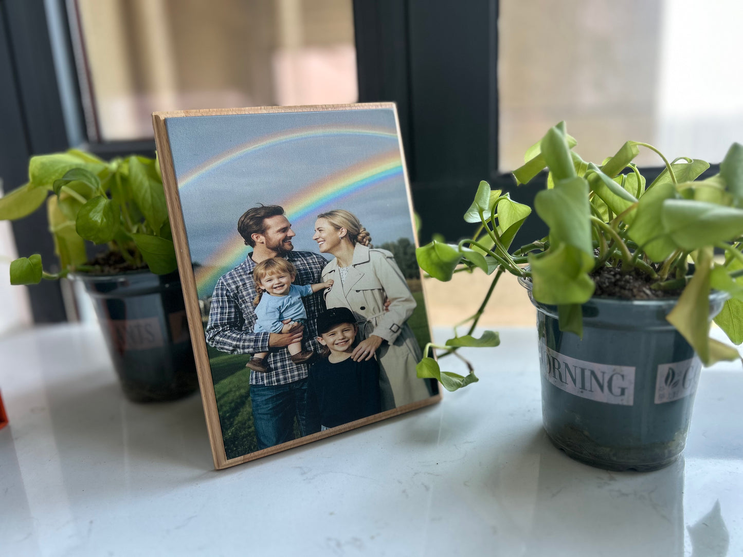 Personalized Wood Photo Frame - Laser Engraved & Direct Printing Gift for Anniversaries/Birthdays (Cherish Memories in Solid Oak)