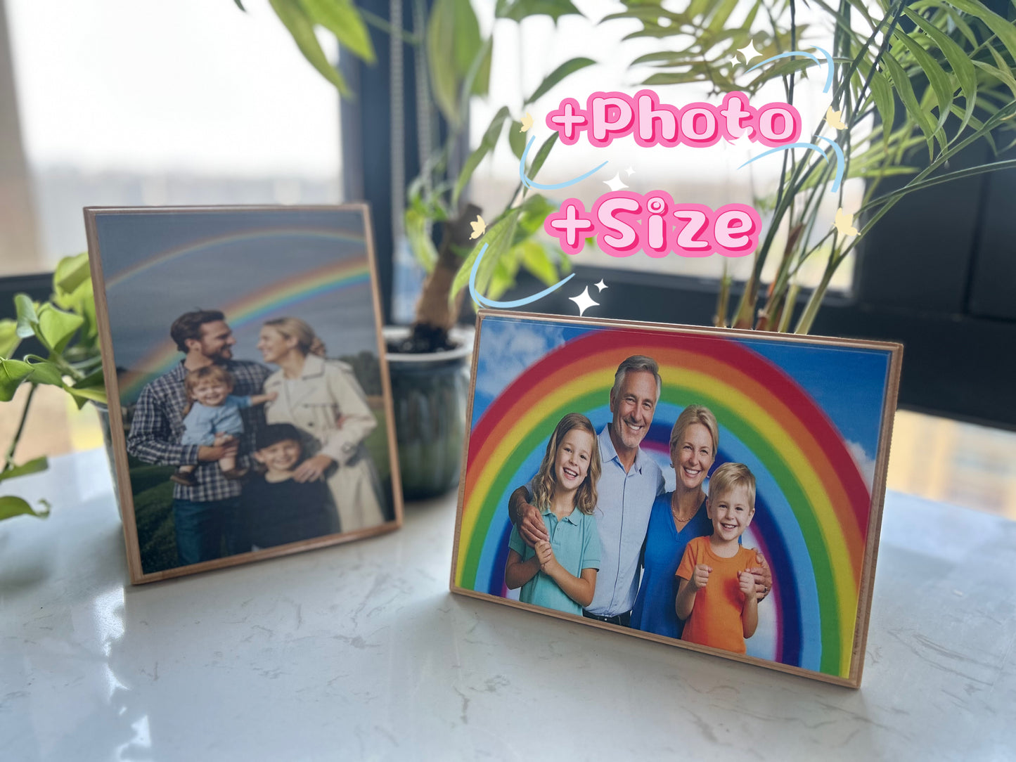Personalized Wood Photo Frame - Laser Engraved & Direct Printing Gift for Anniversaries/Birthdays (Cherish Memories in Solid Oak)