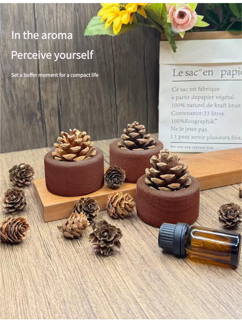 Natural Pinecone & Beech Wood Essential Oil Diffuser – Fire-Free Aromatherapy Decor for Home/Car (Eco-Friendly, Handmade, Reusable Fragrance Enhancer)