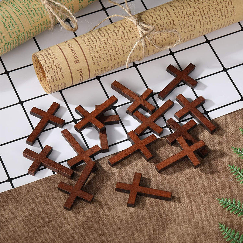 Personalized Black Walnut Cross Pendant – Engraveable American-Style Wooden Cross with Heart Holes, Faith & Encouragement Gift (Solid Wood, Free Engraving)