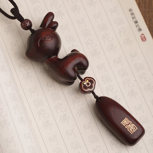 Premium Rosewood Deer Car Charm - Handcrafted Feng Shui Pendant for Mercedes/BMW (Safe Travel Blessing with Silk Tassel)