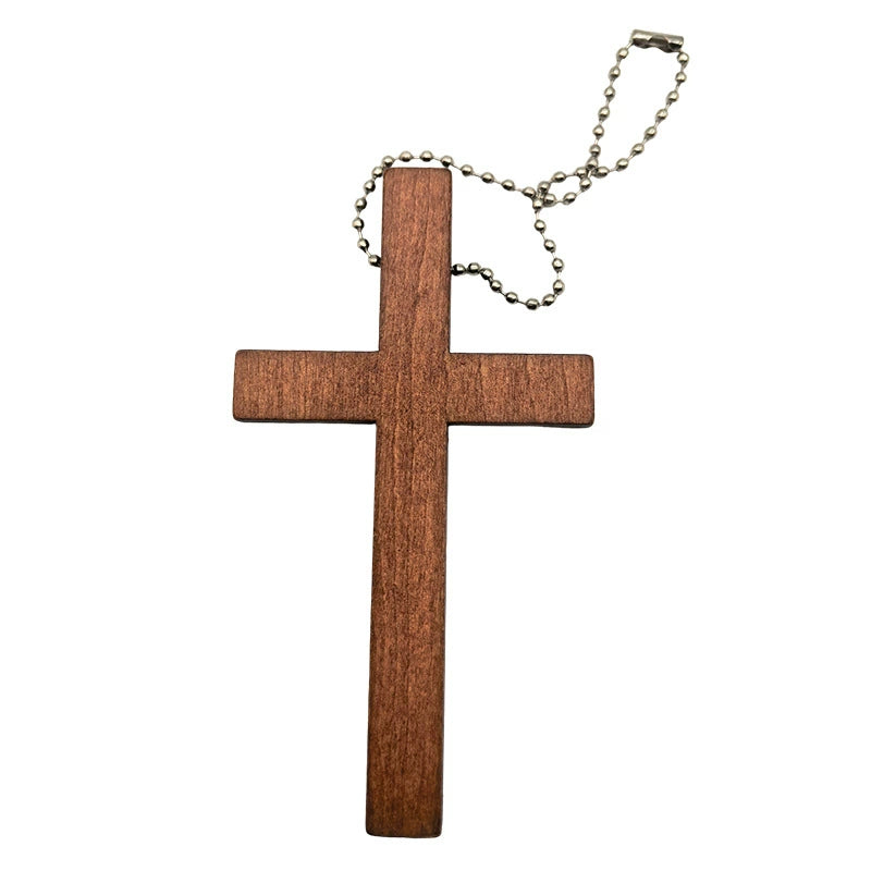 Handcrafted Wooden Cross Pendant - Spiritual Wall Decor with Beaded Base - Natural Carving Home Ornament Gift