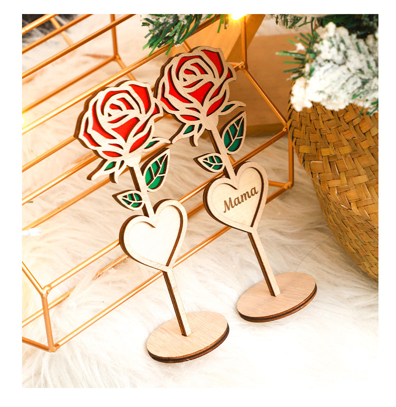 2025 Premium Wooden Rose Stand - Elegant Table Ornament, Handmade Wood Craft for Mother's Day & Festivals (Eco-Friendly Gift Decor)