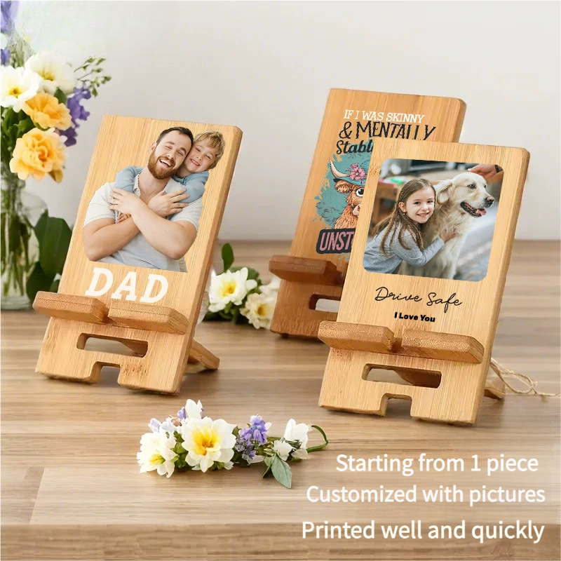 Personalized Bamboo Phone Stand – Custom Photo & Text Engraved Gift for Lovers, Parents (Christmas/Mother's Day/Father's Day Commemoration, Eco-Friendly)
