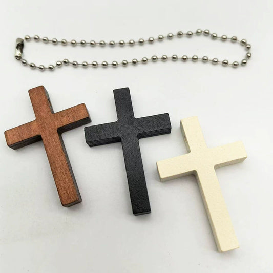 Handcrafted Wooden Cross Pendant - Spiritual Wall Decor with Beaded Base - Natural Carving Home Ornament Gift