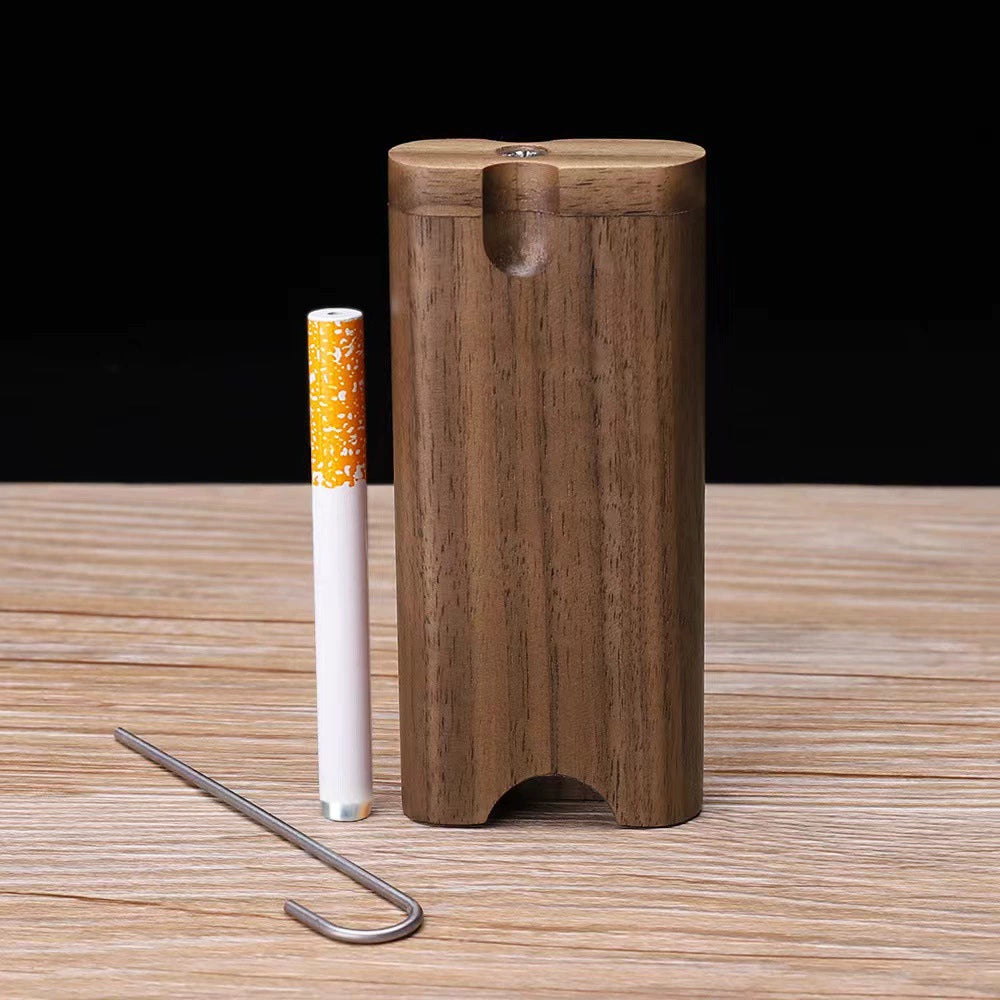 Luxury Black Walnut Cigarette Box - Auto Pop-Up Design with Aluminum Alloy Cleaning Rod (Elegant Storage Case & Smoking Accessories Gift)