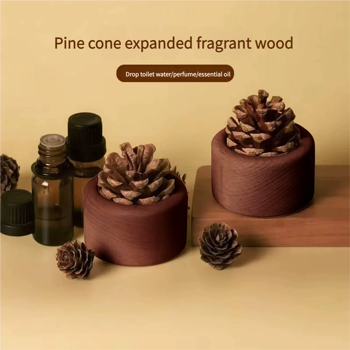 Natural Pinecone & Beech Wood Essential Oil Diffuser – Fire-Free Aromatherapy Decor for Home/Car (Eco-Friendly, Handmade, Reusable Fragrance Enhancer)
