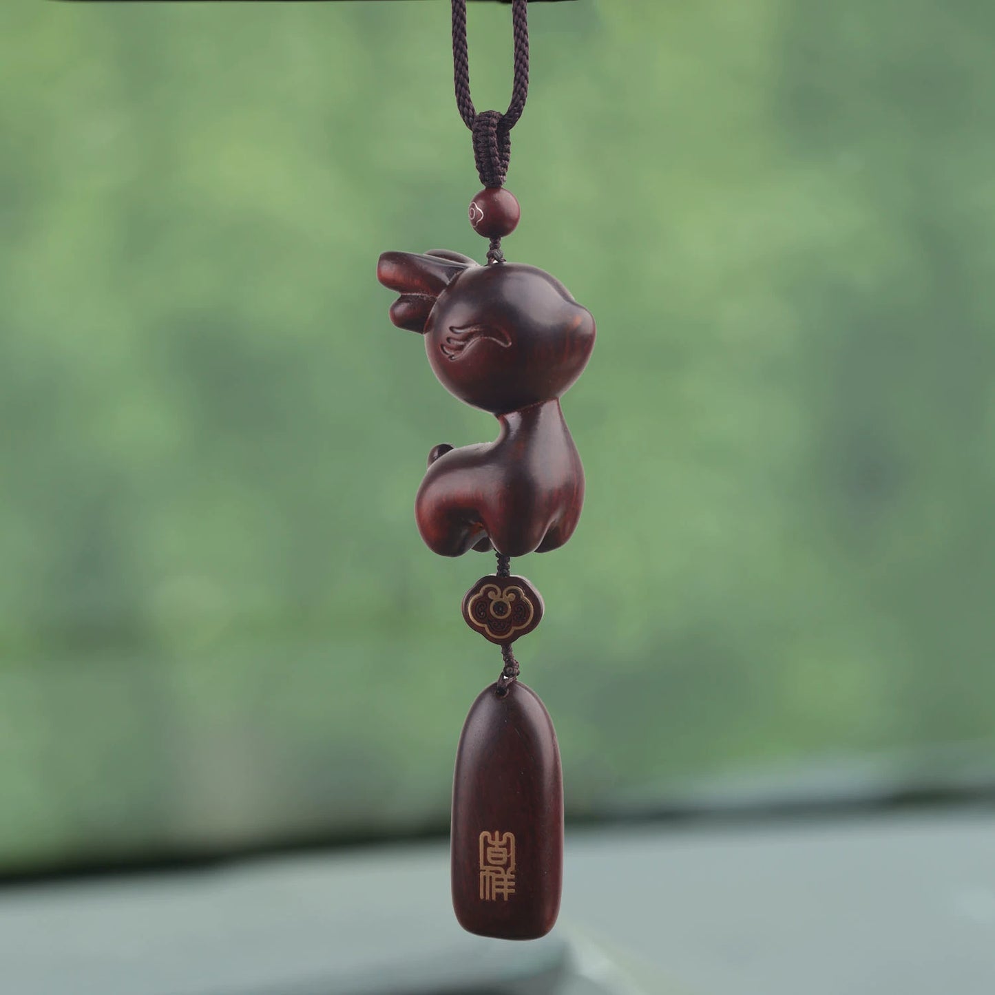 Premium Rosewood Deer Car Charm - Handcrafted Feng Shui Pendant for Mercedes/BMW (Safe Travel Blessing with Silk Tassel)