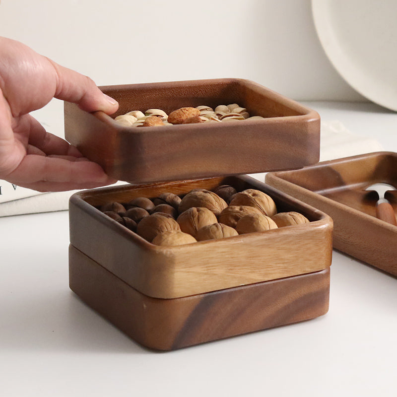 Walnut wood Dim sum tray Pastry nut square bowl Dried fruit tray Storage box Solid wood fruit tray Wood plate