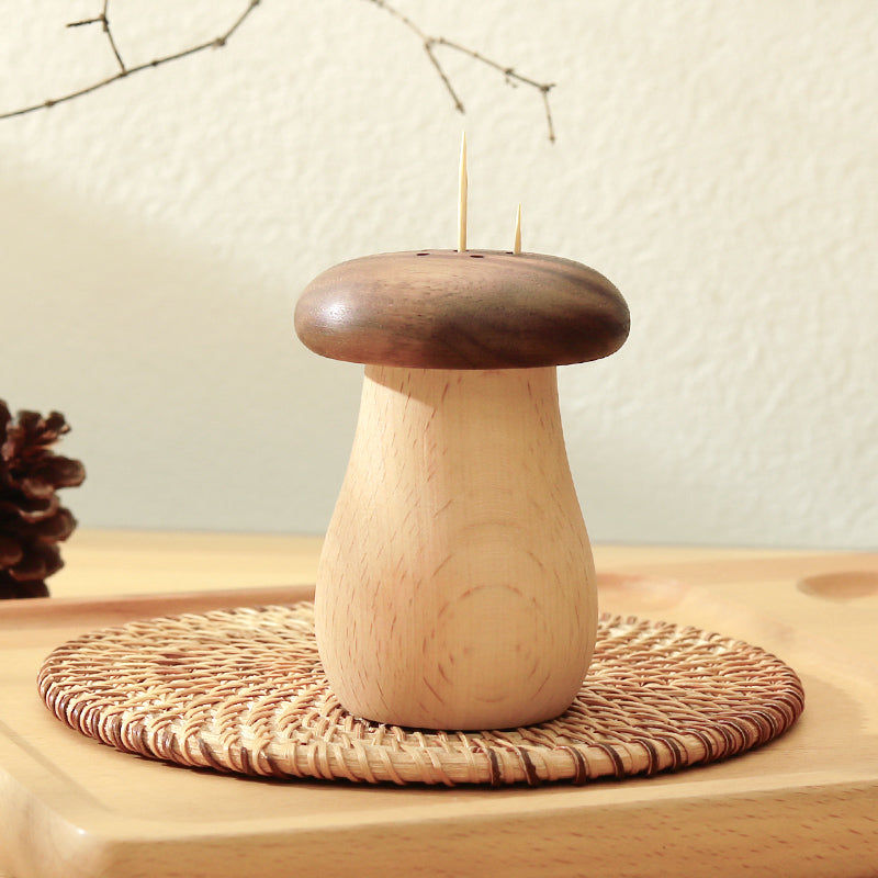 Adorable Mushroom Toothpick Holder - Solid Wood Dispenser for Kitchen/Dining Table (Gift-Ready)