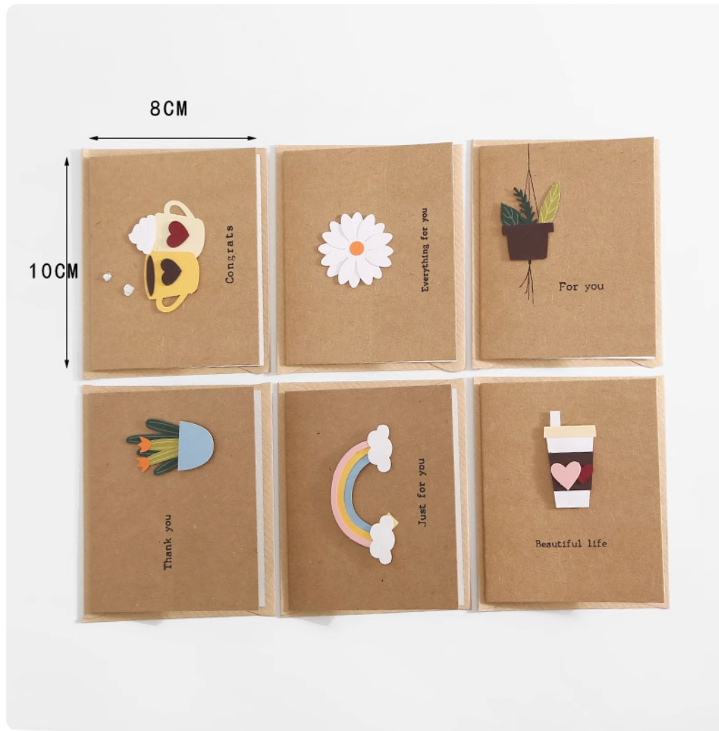 Korean Minimalist Wooden Cards - Laser Carved Greeting Set (Birthday/Thank You/Holiday) with Envelopes