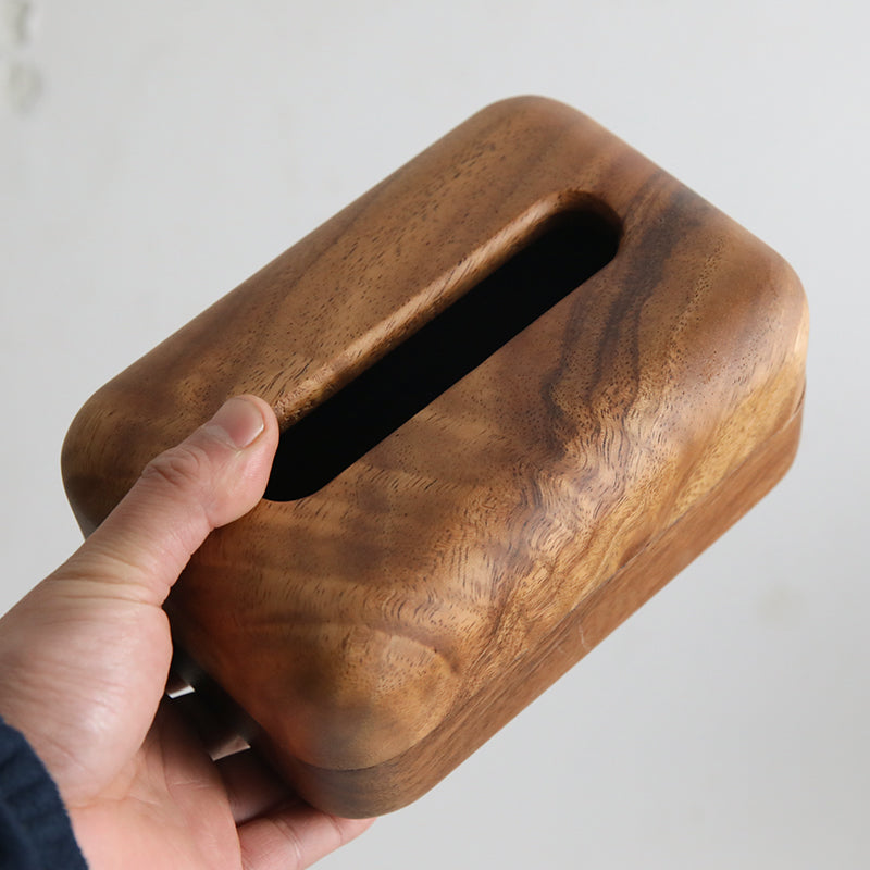 2-in-1 Wooden Coffee Table Organizer - Napkin Holder & Remote Control Storage Tray (Reclaimed Teak)