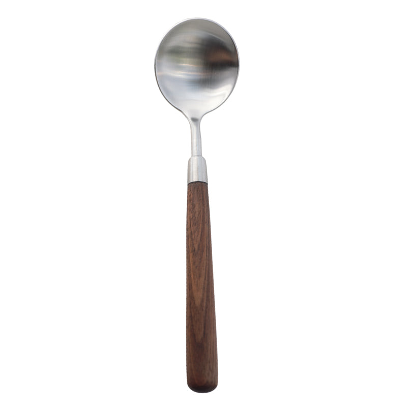 Premium Walnut Handle Cutlery Set - 304 Stainless Steel Soup Spoon & Fork Combo (Restaurant-Grade 18/10)