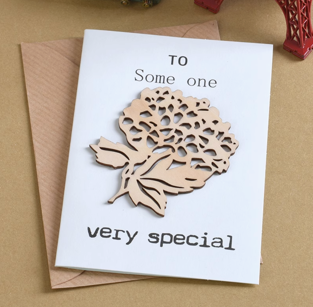 Vintage 3D Wooden Greeting Card Set - Laser Carved Birthday/Christmas Blessings with Gift Box (Handmade Collectible)