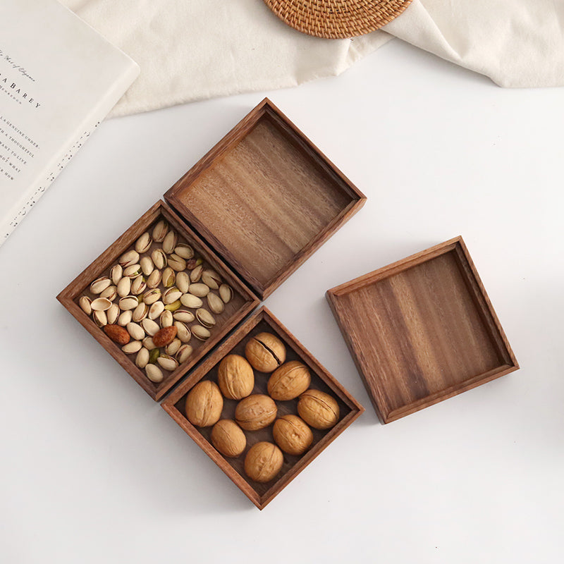 Walnut wood Dim sum tray Pastry nut square bowl Dried fruit tray Storage box Solid wood fruit tray Wood plate