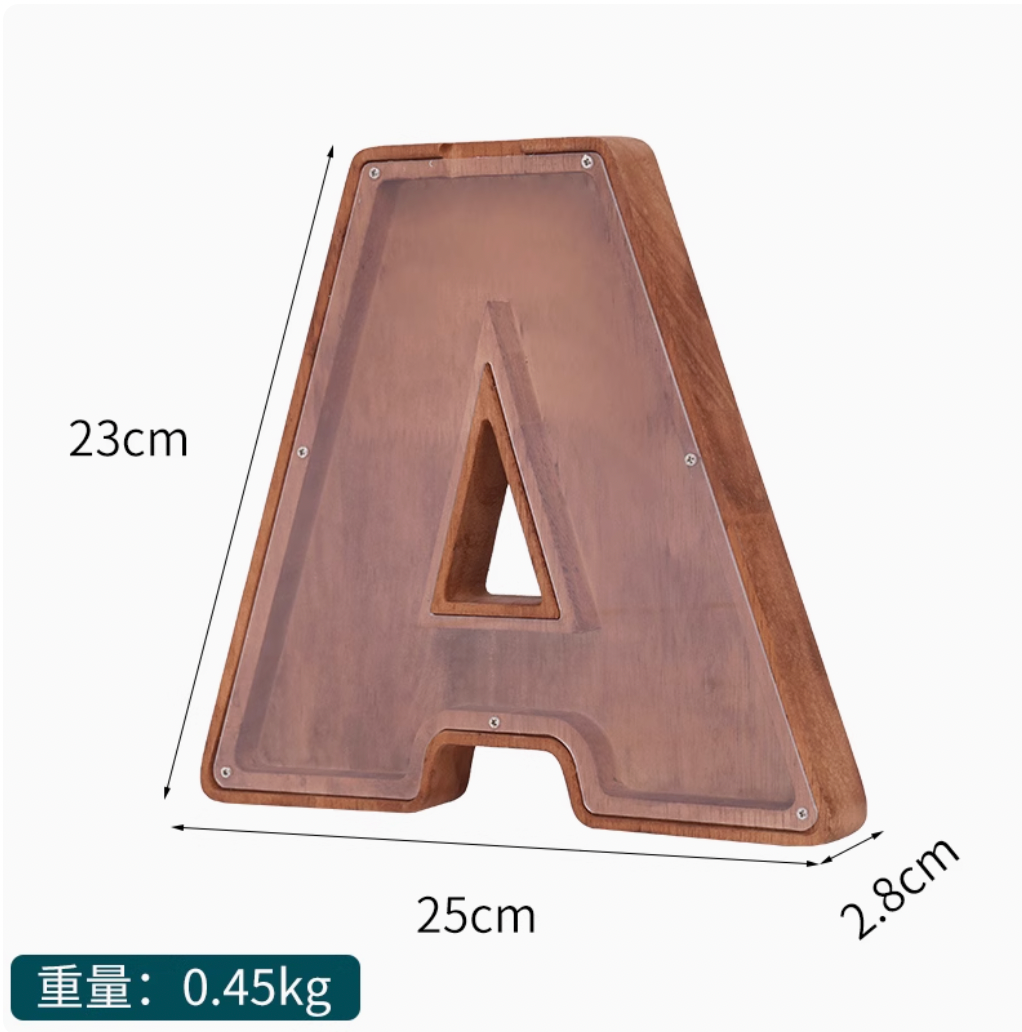 Internet Celebrity Solid Wood 2025 New English Letter Coffee Bean Storage Box Transparent Cartoon Ornament Coin Storage Box