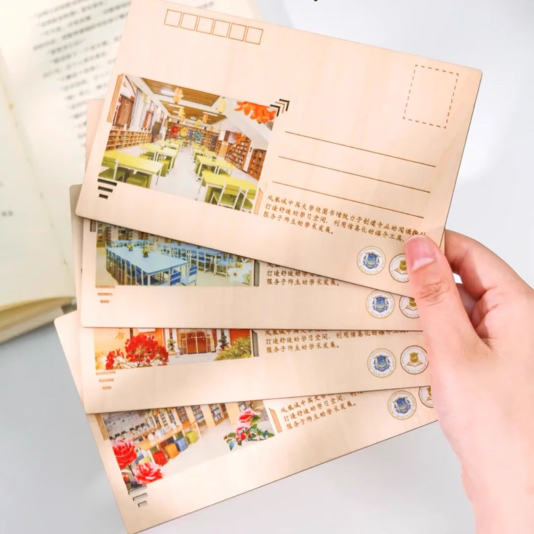 Premium Laser-Carved Wooden Postcards - Custom Corporate Logo & Message (Elegant Business Souvenir Gift Set)