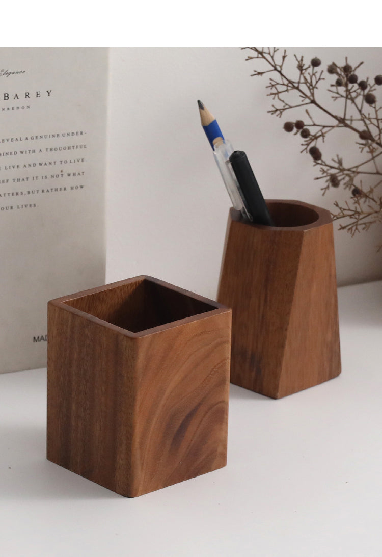 Solid Wood Pen Holder, Multifunctional Wooden Pen Holder Storage Box, Desktop Creative, Fashionable, Cute Decoration, Walnut Stationery