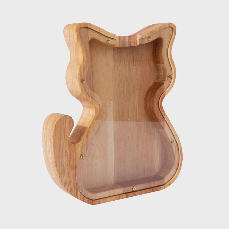 Wooden Cartoon Animal Piggy Bank, Children'S Coin Piggy Bank, Large Capacity, Only In And Out, Transparent Lid Piggy Bank