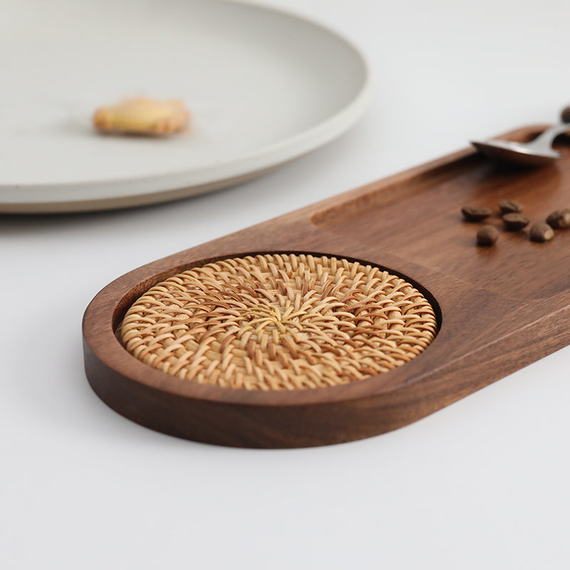 Japanese Solid Wood Tray, Water Cup, Plate, Retro Bread, Dim Sum, Dessert, Breakfast, Setting Plate, Wooden Dinner Plate