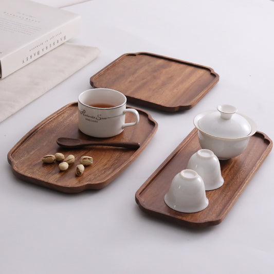 Walnut Wood Tray Tea Tray Dim Sum Tray Rectangular Tea Cup Storage Household Tea Cup Tea Serving Fruit Tray Wood Tray