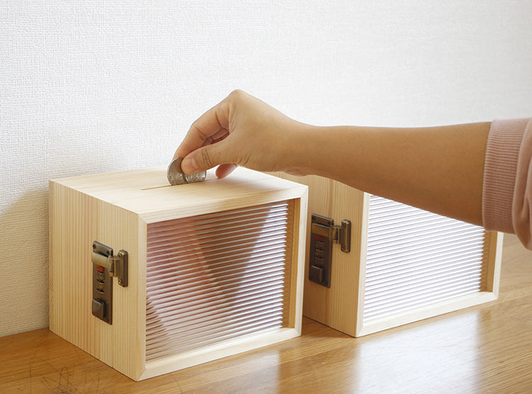 Solid Wood Transparent Tape Password Lock Piggy Bank Storage Box New Year'S Money Children'S Piggy Bank With Only In/Out Function