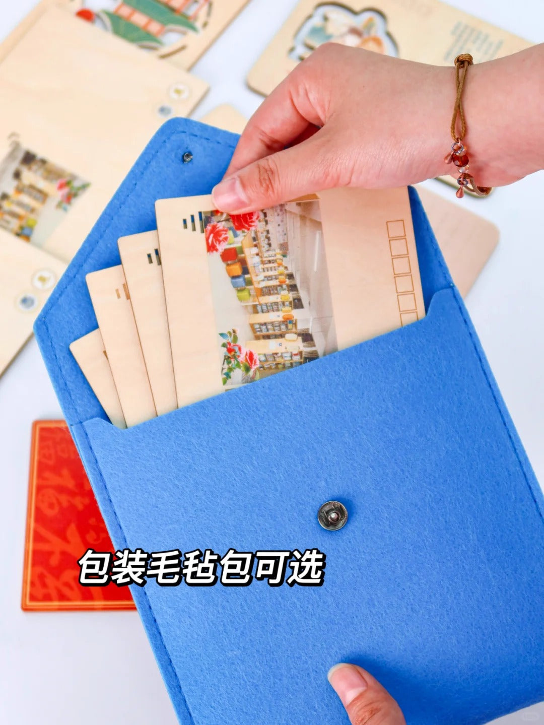 Premium Laser-Carved Wooden Postcards - Custom Corporate Logo & Message (Elegant Business Souvenir Gift Set)