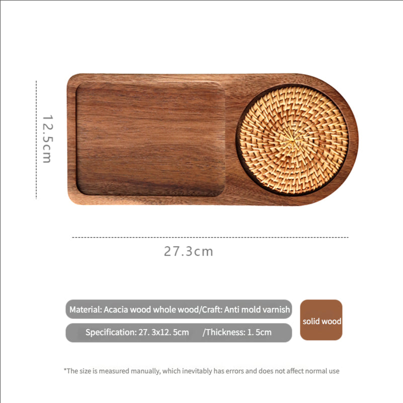 Japanese Solid Wood Tray, Water Cup, Plate, Retro Bread, Dim Sum, Dessert, Breakfast, Setting Plate, Wooden Dinner Plate