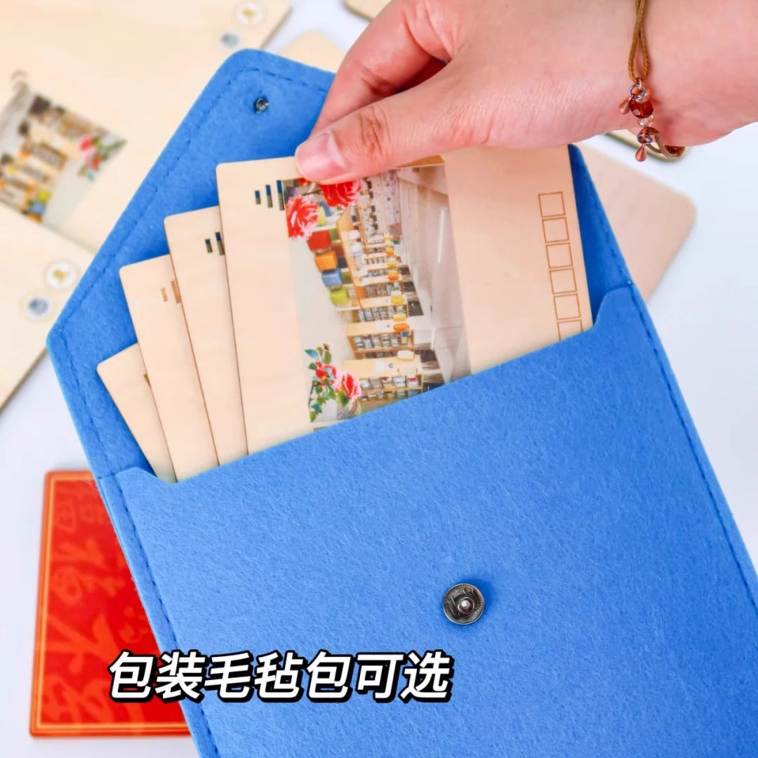Premium Laser-Carved Wooden Postcards - Custom Corporate Logo & Message (Elegant Business Souvenir Gift Set)
