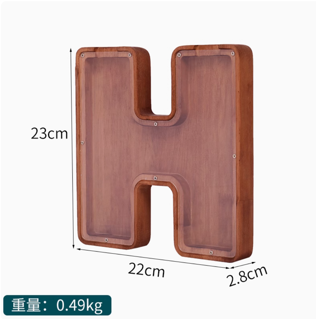 Internet Celebrity Solid Wood 2025 New English Letter Coffee Bean Storage Box Transparent Cartoon Ornament Coin Storage Box