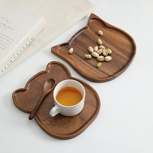Cartoon Solid Wood Tray, Breakfast Coffee, Tea Cup, Tray, Dry Tea Tray, Afternoon Tea Set, Bread, Dim Sum, Dessert Tray