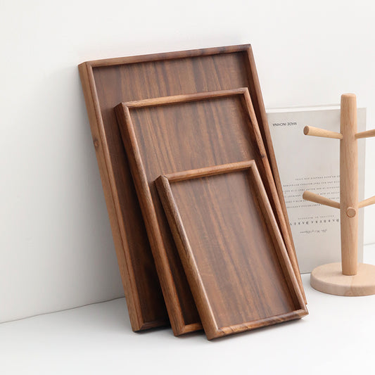 Black Walnut Solid Wood Tray Rectangular Tea Tray Japanese Wooden Household Tea Cup Water Cup Tray Dessert Western Food Tray