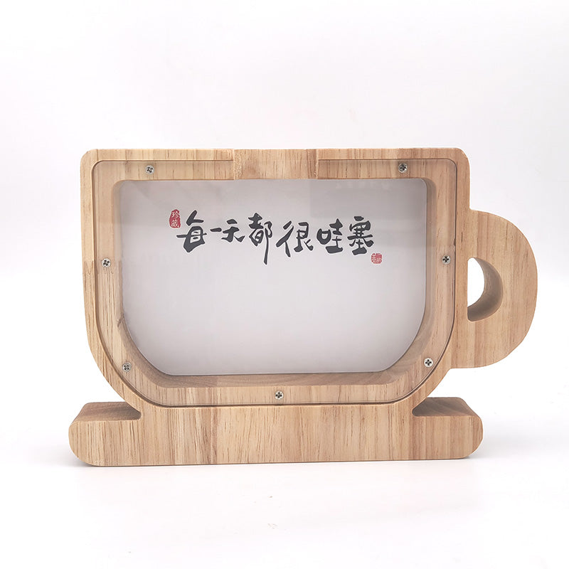2025 New Piggy Bank Piggy Bank Cartoon Animal Coffee Cup Birthday Gift For Girls And Boys, Wooden Transparent
