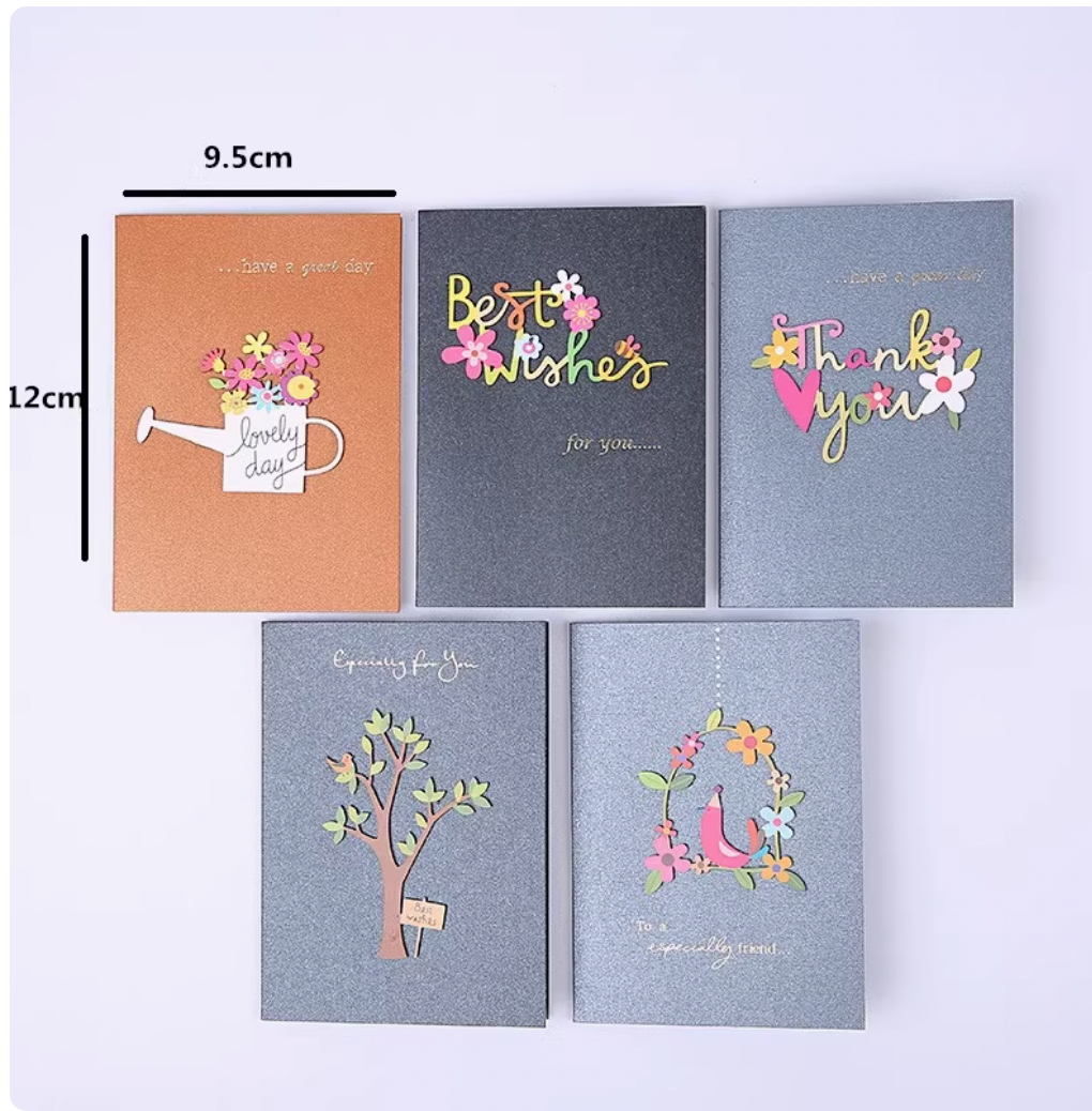 Korean Minimalist Wooden Cards - Laser Carved Greeting Set (Birthday/Thank You/Holiday) with Envelopes