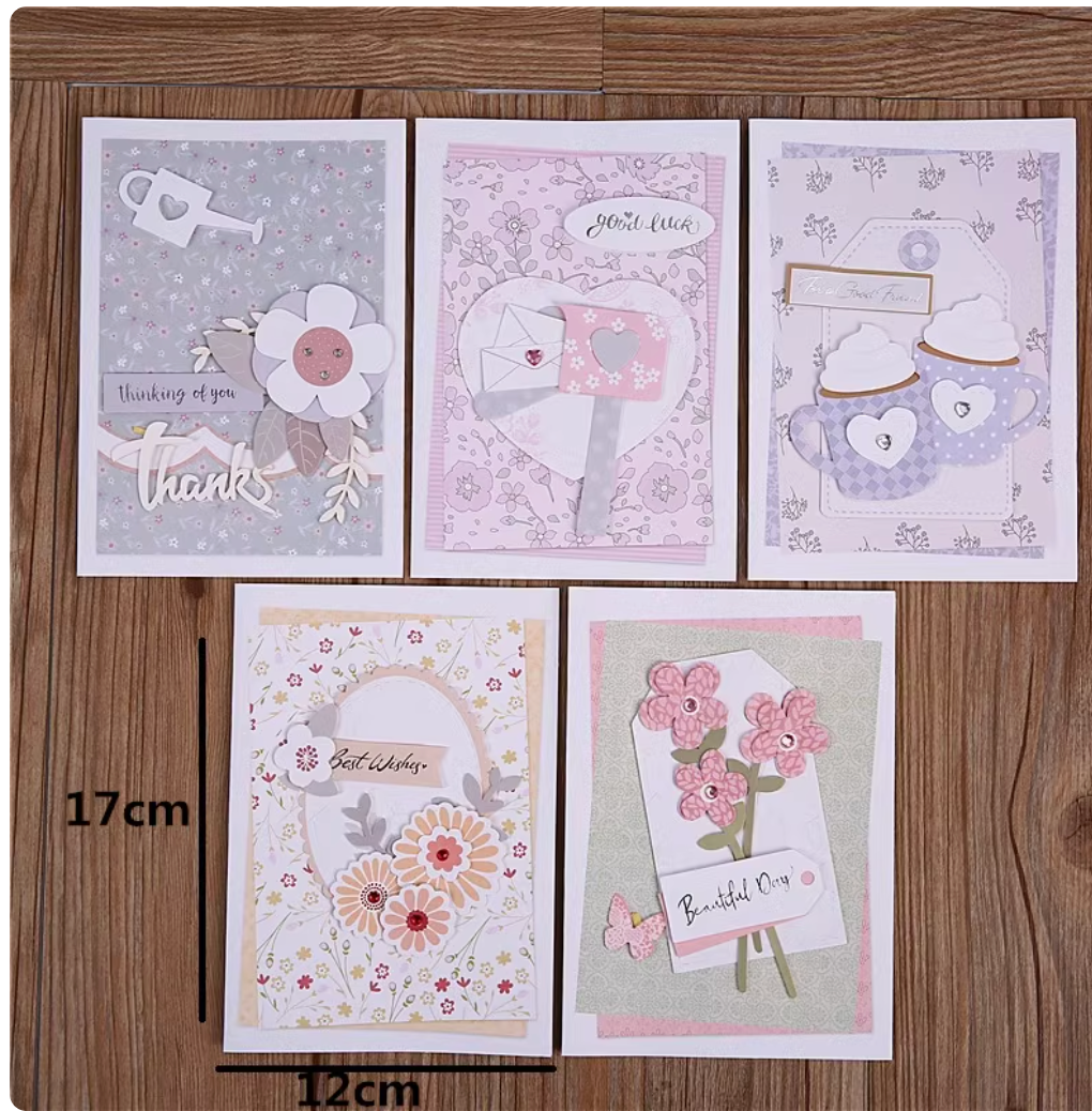Korean Minimalist Wooden Cards - Laser Carved Greeting Set (Birthday/Thank You/Holiday) with Envelopes